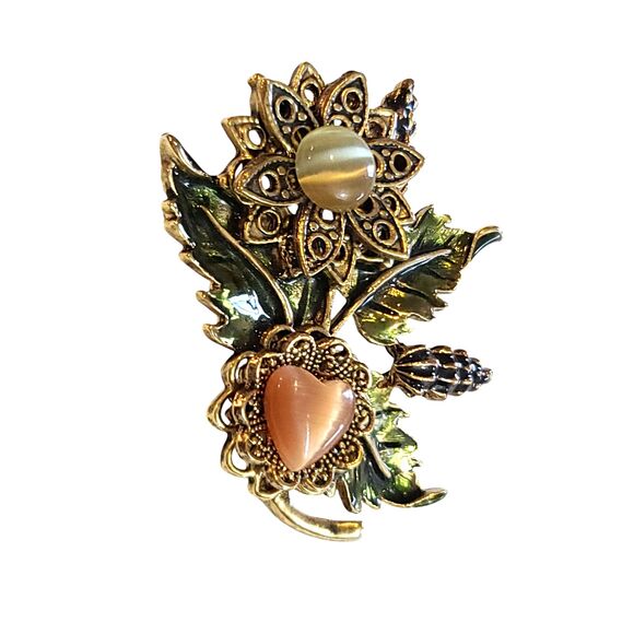 Vtg Kenneth Cole New York KC Moonglow Filigree Bouquet Heart Pin Brooch - Picture 3 of 5